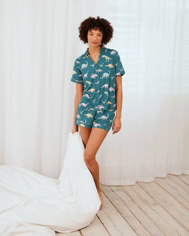 Dinosaur Print Short Pyjama Set - Dark Teal