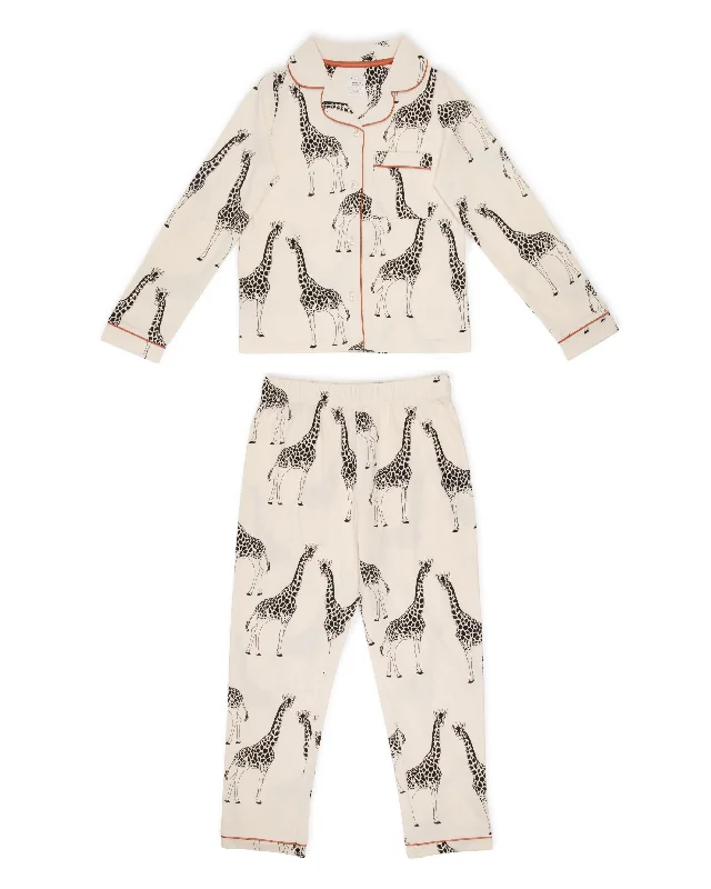 Kids Organic Cotton Giraffe Print Long Pyjama Set - Cream