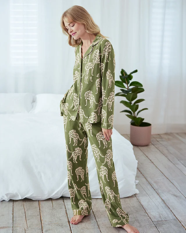 Organic Cotton Leopard Print Long Pyjama Set - Sage