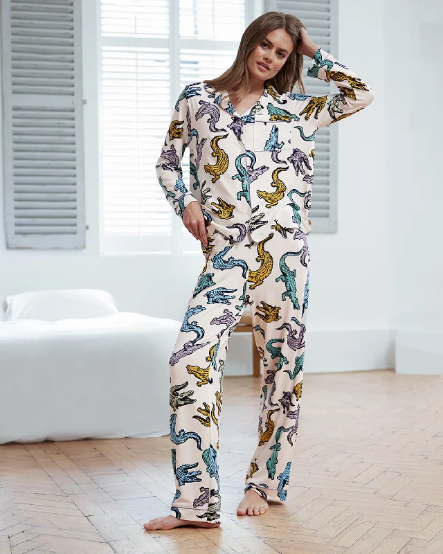 Colourful Crocodiles Print Button Up Long Pyjama Set