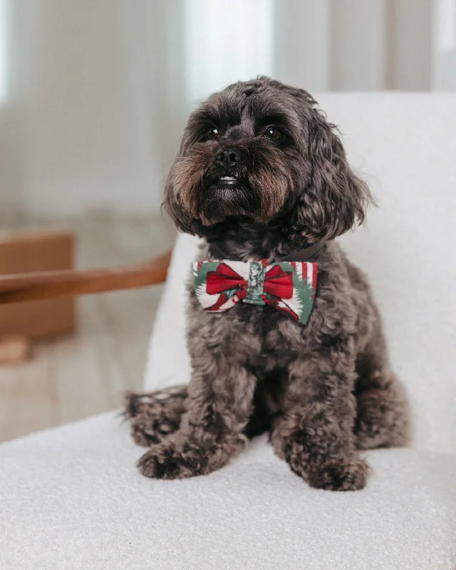 Pet Organic Cotton Christmas Vintage Tree & Wreath Print Bow Tie