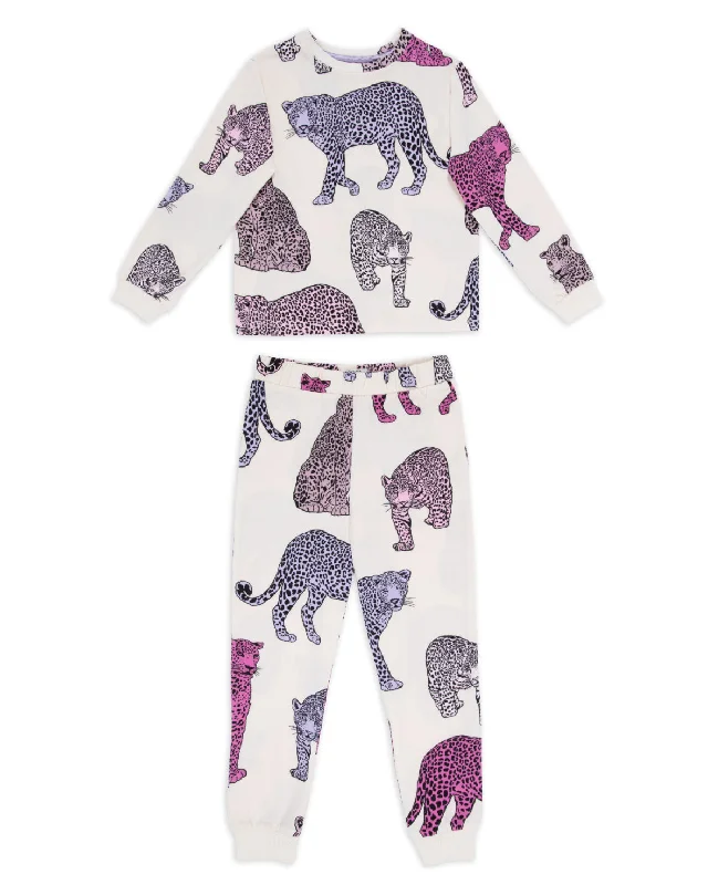 Kids Pink Leopard Print Long Pyjama Set