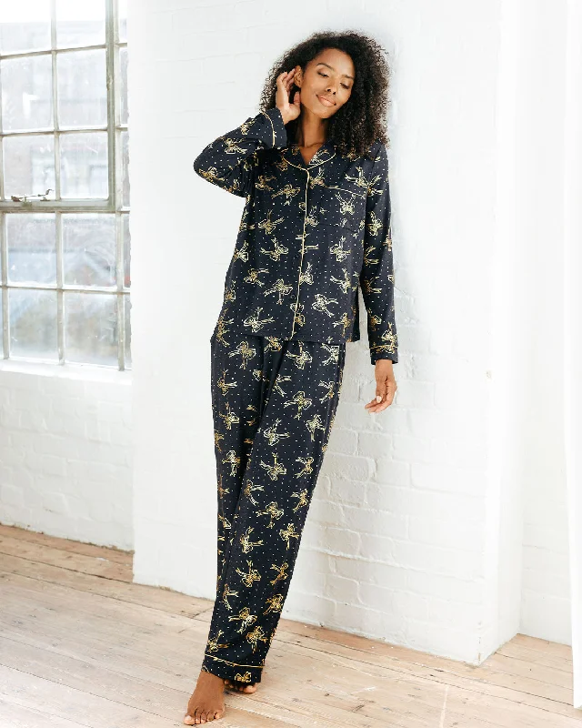 Gold Foil Ribbon Bow Long Pyjama Set