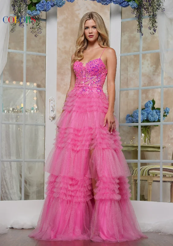 Colors Dress 3619 - Ruffled A-Line Sleeveless Prom Gown