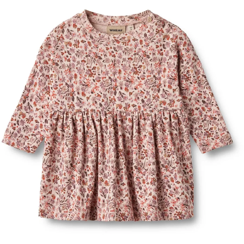 Wheat Pale Rose Flowers Jersey Dress Emmy