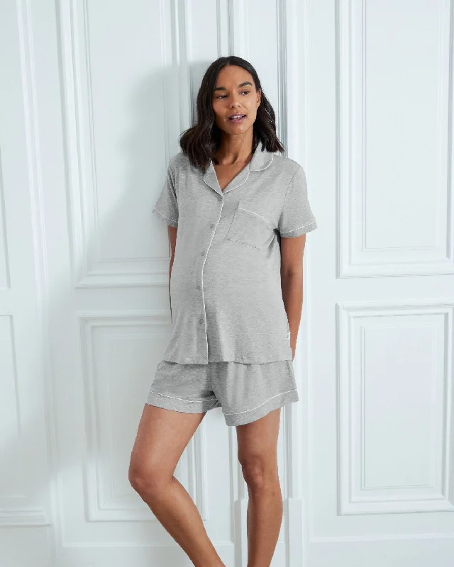 Maternity TENCEL™ Modal Short Button Up Pyjama Set - Grey