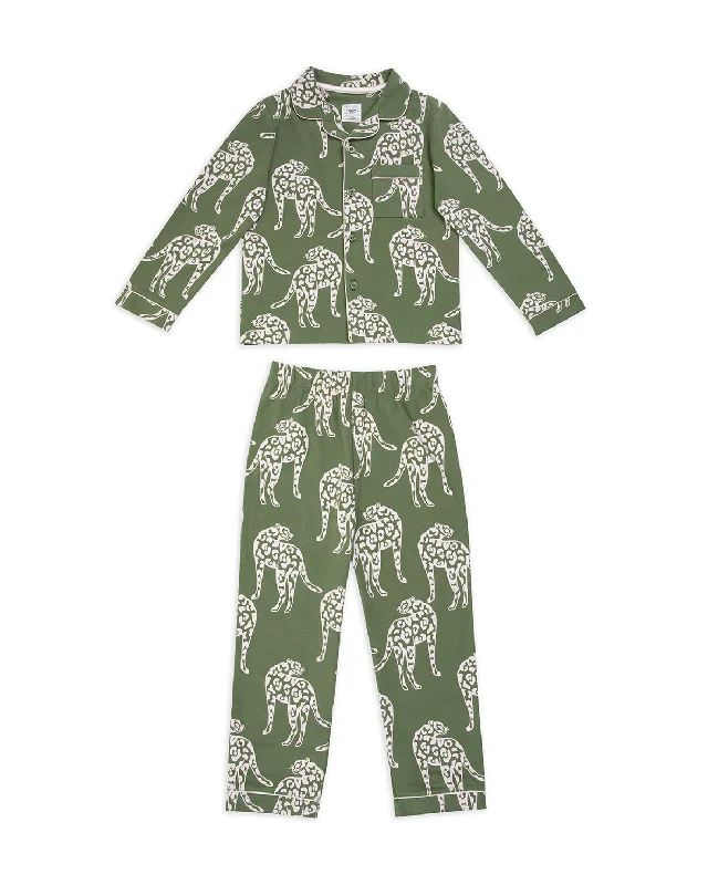 Kids Organic Cotton Leopard Print Long Pyjama Set - Sage