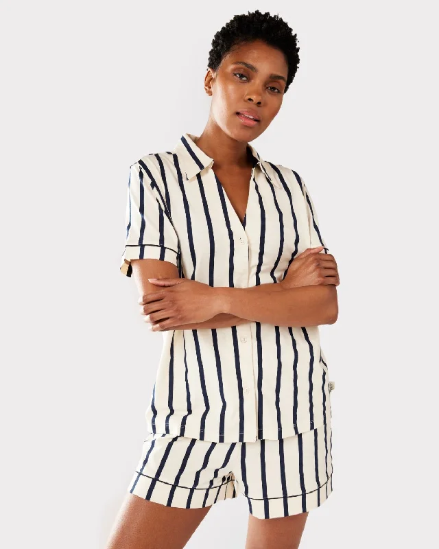 Organic Cotton Stripe Short Pyjama Set - Navy