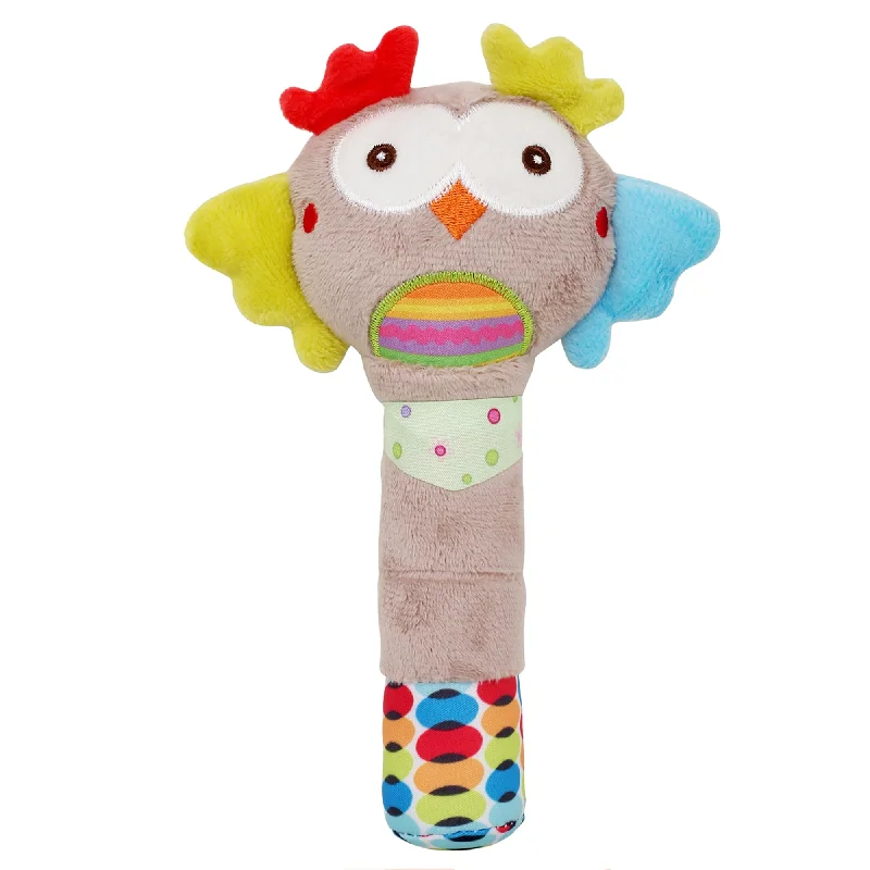 Snoozing Owl Grey Handheld Rattle