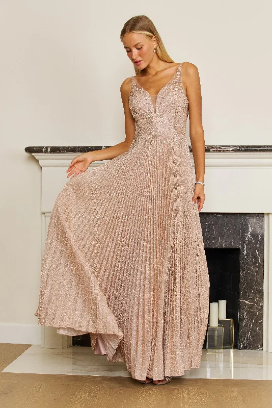 Long Formal Pleaded Evening Dress