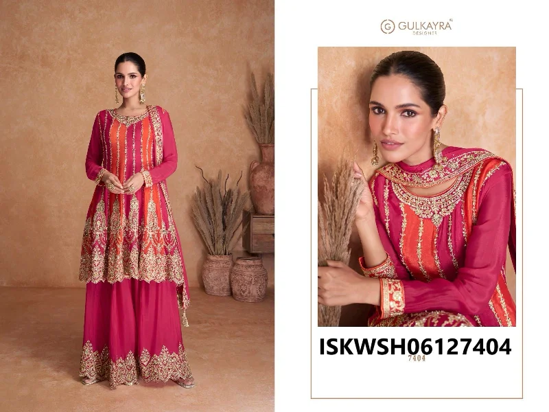 Embroidered Chinon Anarkali Kurti With Sharara And Dupatta-ISKWSH06127404