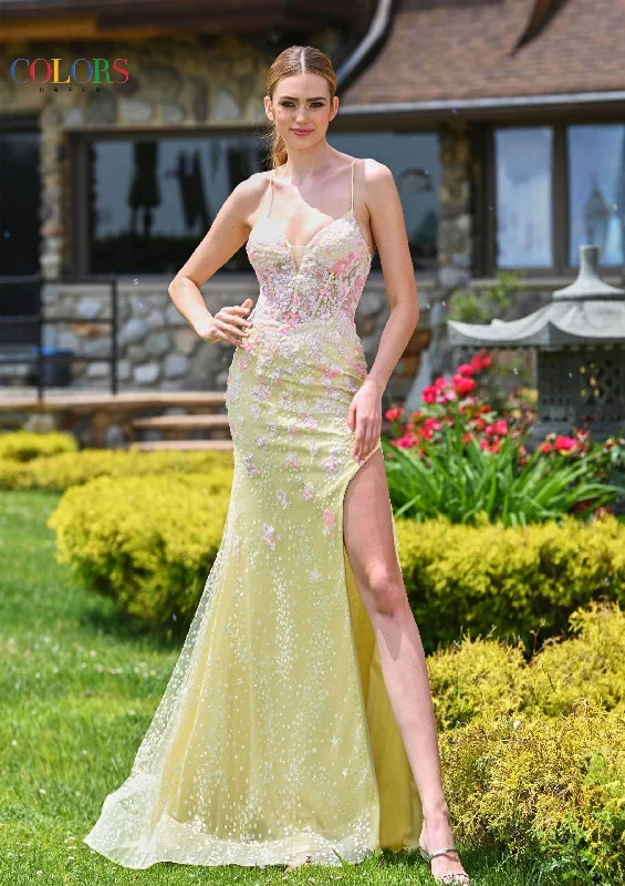 Colors Dress 3447 - Sequin Embellished Spaghetti Straps Prom Gown