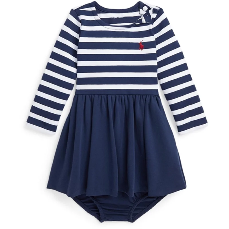 Ralph Lauren Baby Langærmet Dress And Bloomer Newport Navy W White