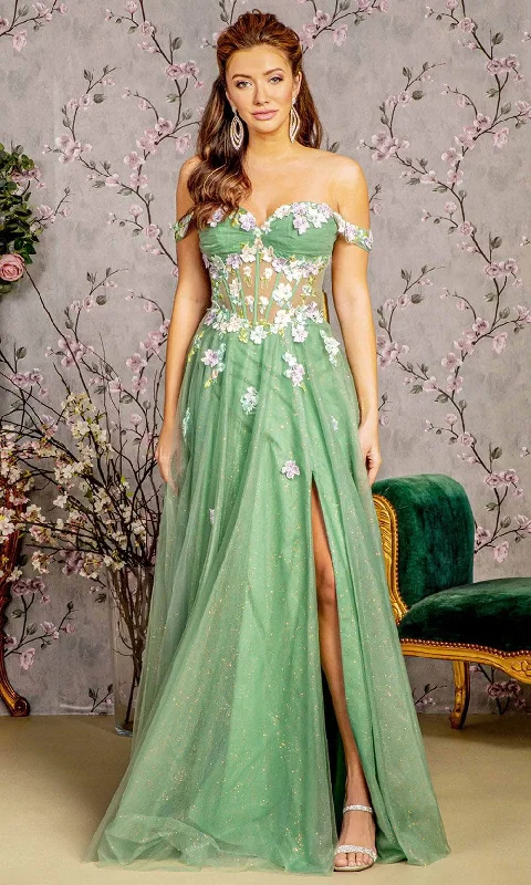 GLS by Gloria GL3227 - Floral Embellished A-Line Gown