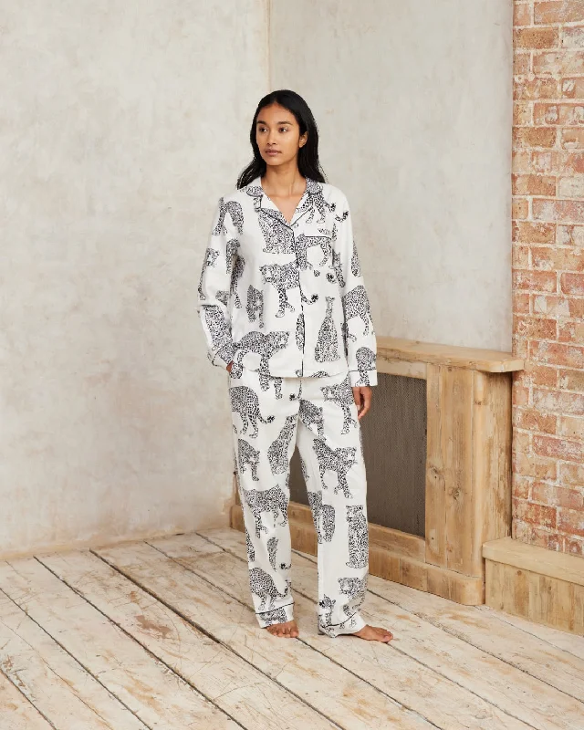 Organic Cotton Leopard Print Long Pyjama Set - Monochrome