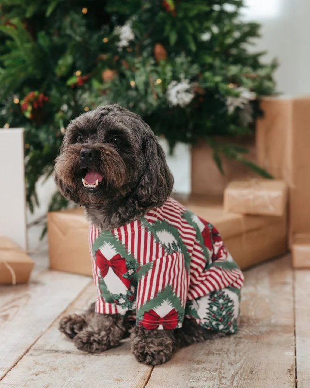 Pet Organic Cotton Christmas Vintage Tree & Wreath Print Pyjama T-shirt