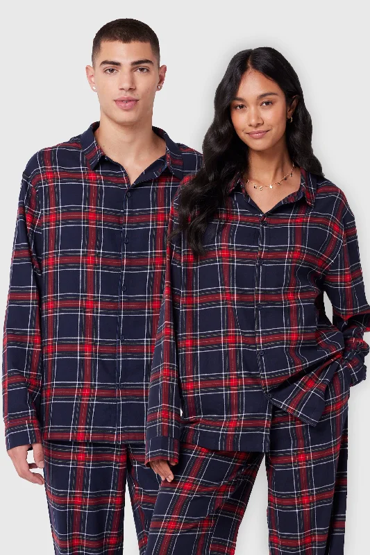 Unisex Flannel Red & Navy Check Print Pyjama Shirt