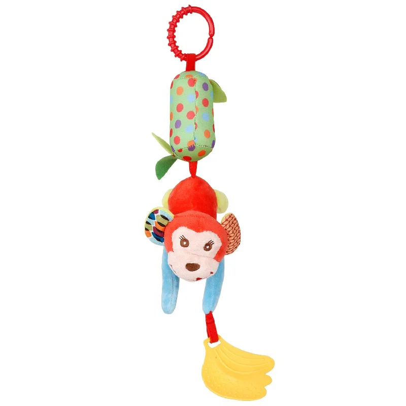 Swinging Monkey Red And Multicolour Hanging Toy / Wind Chime With Teether