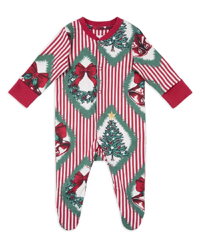 Baby Organic Cotton Christmas Vintage Tree & Wreath Print Sleepsuit