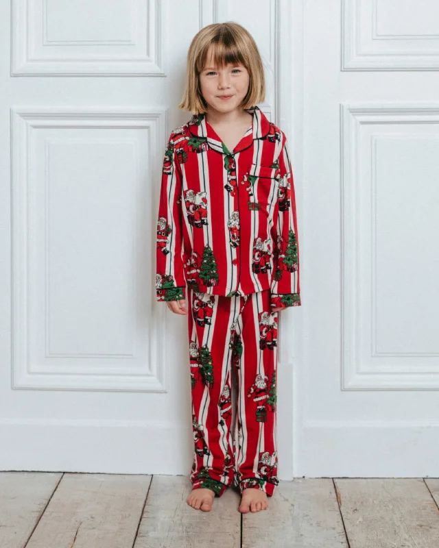 Kids Christmas Santa Stripe Print Long Pyjama Set