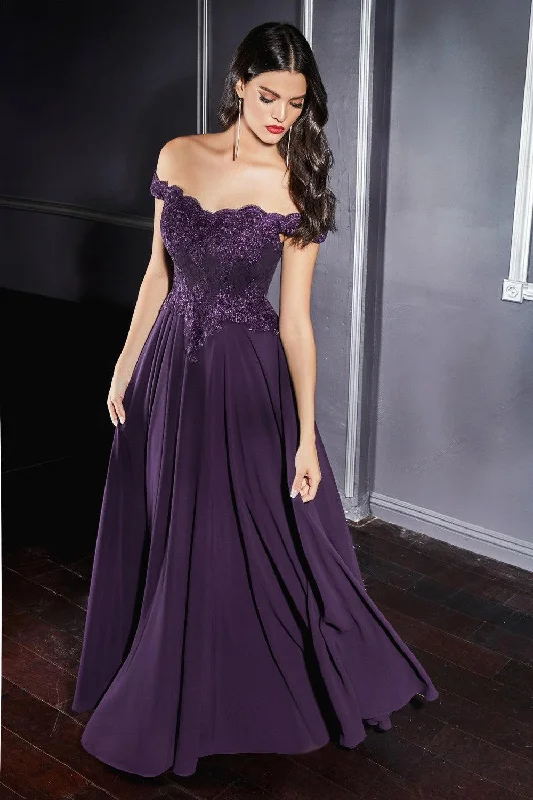 Cinderella Divine CD7258 Prom Long Formal Off Shoulder Evening Lace Dress