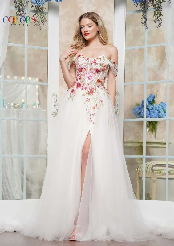 Colors Dress 3609 - Off-Shoulder Embroidered Prom Gown