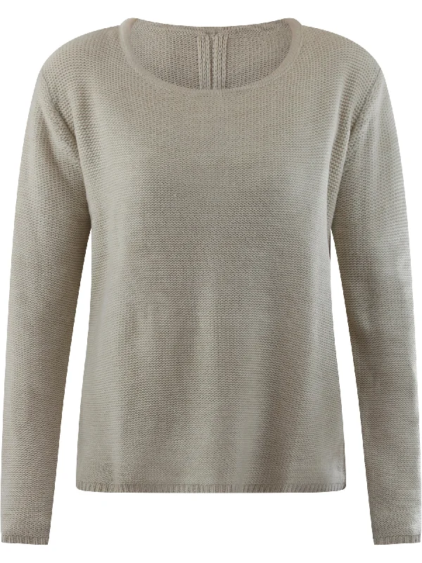 Beige Classic Knit Sweater With Chiffon Zippered Back