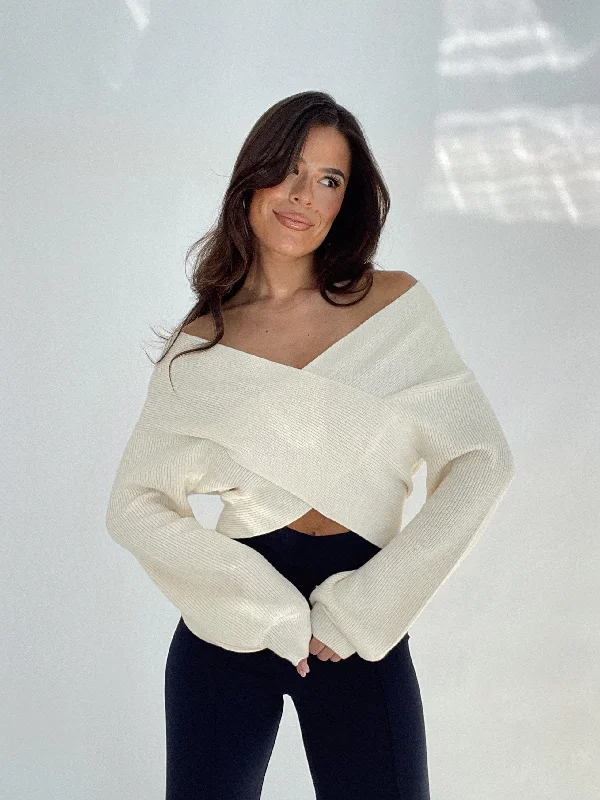 Cream Overlapped Sweater