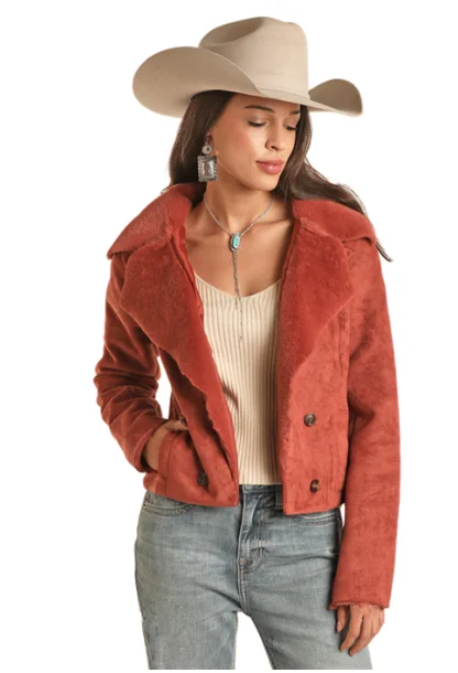 Rock and Roll Cowgirl Rust Faux Fur Embroidered Jacket