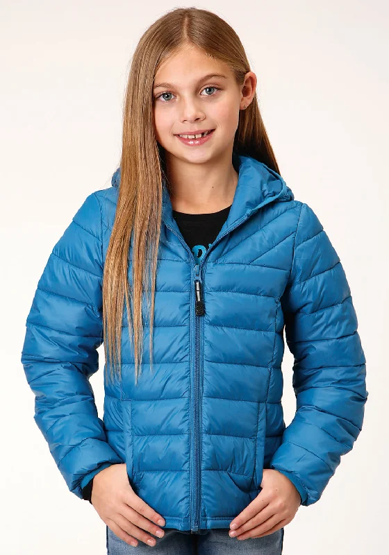 Roper Girls Kids Teal Blue Nylon Crushable Poly Filled Jacket