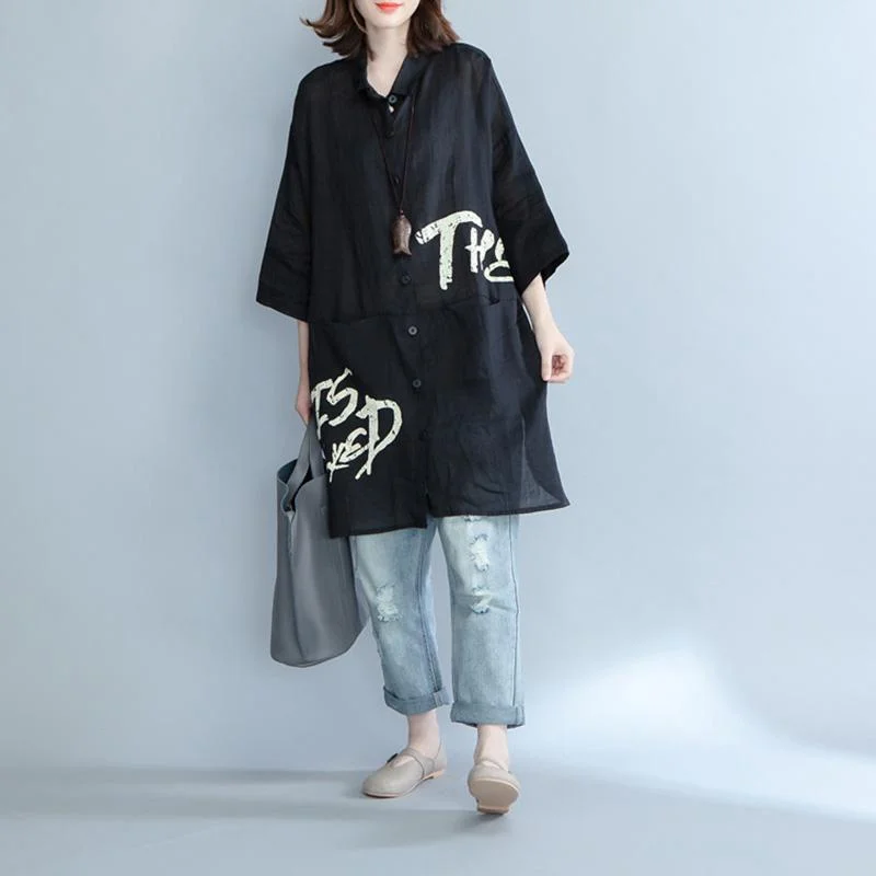 Big Letter Printed Loose Casual Shirt