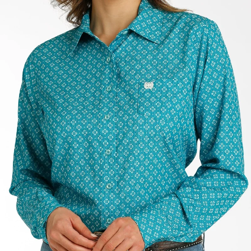 Cinch Women's Teal Geometric Diamond ArenaFlex Western Button Down Shirt