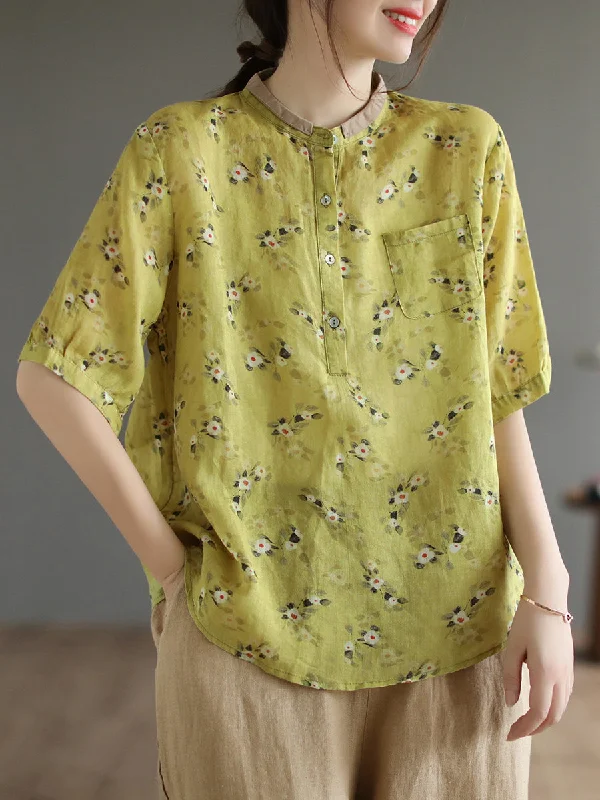 Floral Summer Ramie Women Loose Shirt