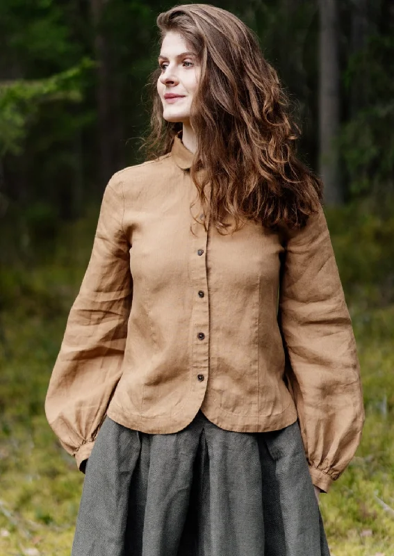 Fitted Sophie Shirt, Long Sleeve, Hemp, Camel Brown