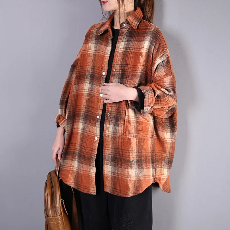 Women Classic Brushed Loose Plaid Shirts