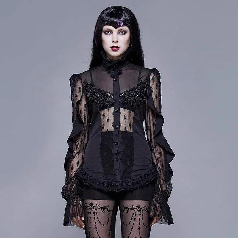 Women's Goth Floral Lace Sheer Shirt