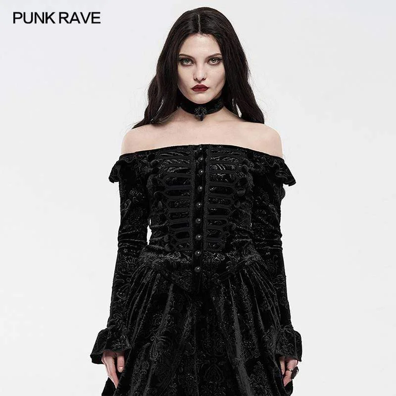 Women's Gothic One-word Collar Velvet Shirts