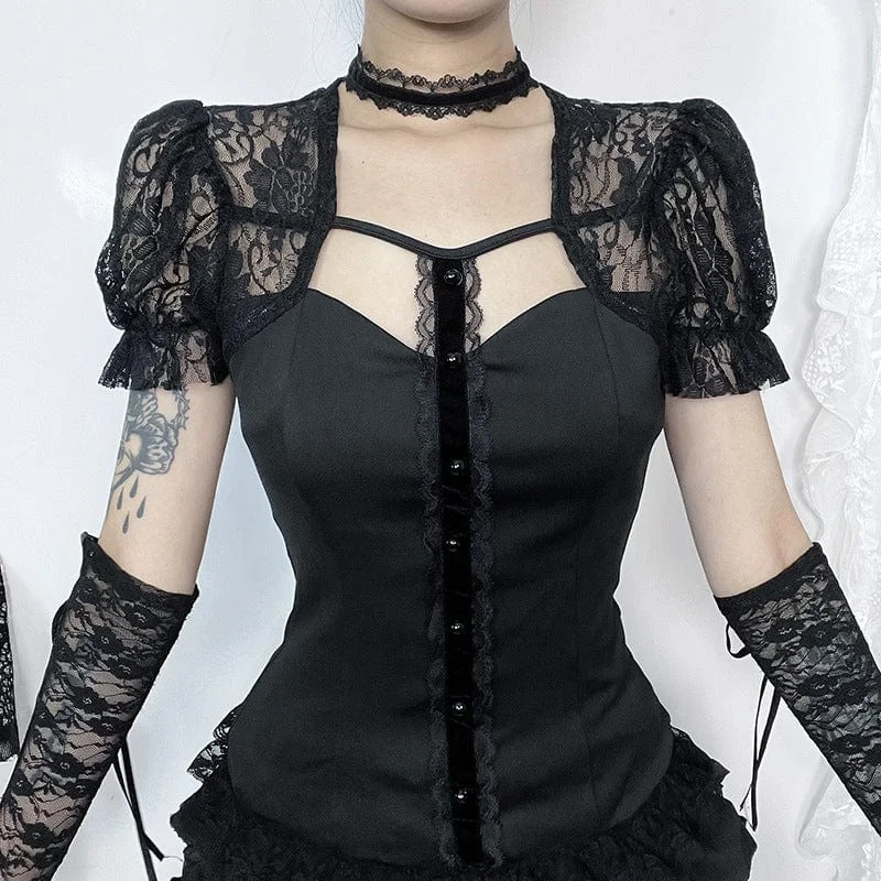 Women's Gothic Puff Sleeved Lace Splice Shirt