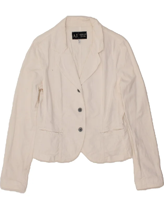 ARMANI JEANS Womens Crop 3 Button Blazer Jacket UK 16 Large White Cotton