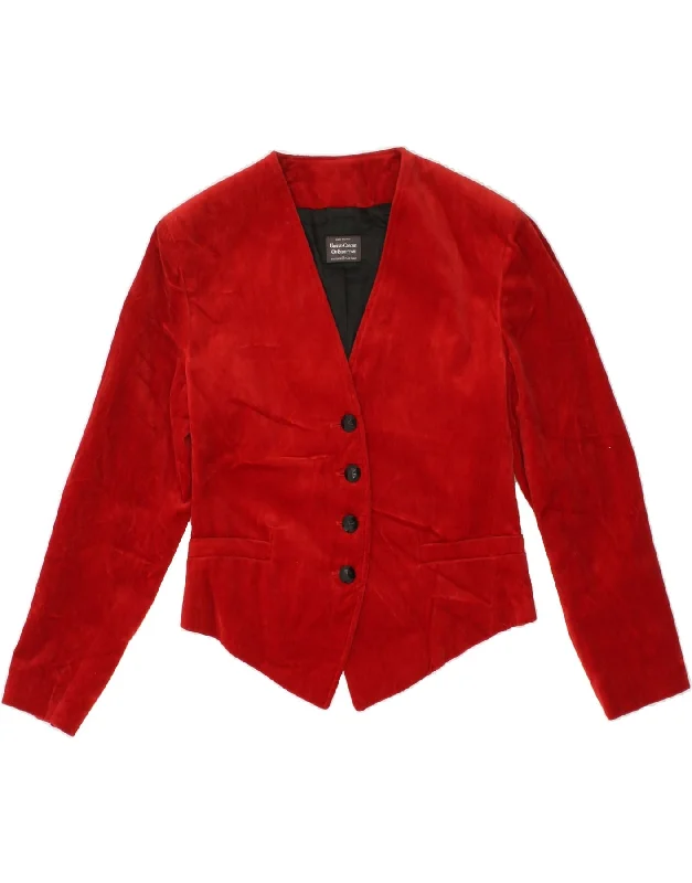 BENETTON Womens 4 Button Blazer Jacket IT 42 Medium Red Cotton