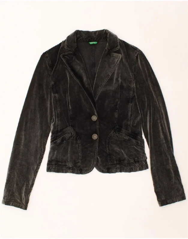 BENETTON Womens Crop 2 Button Blazer Jacket IT 44 Medium Black