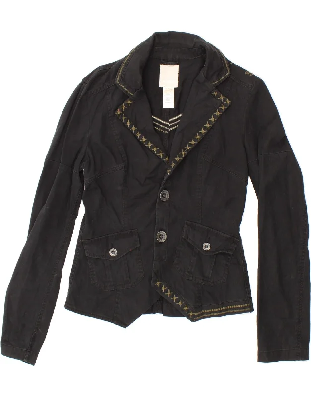 DIESEL Womens 2 Button Blazer Jacket UK 14 Large Black Cotton