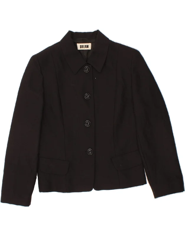 DREAM Womens 4 Button Blazer Jacket UK 12 Medium Black Polyester