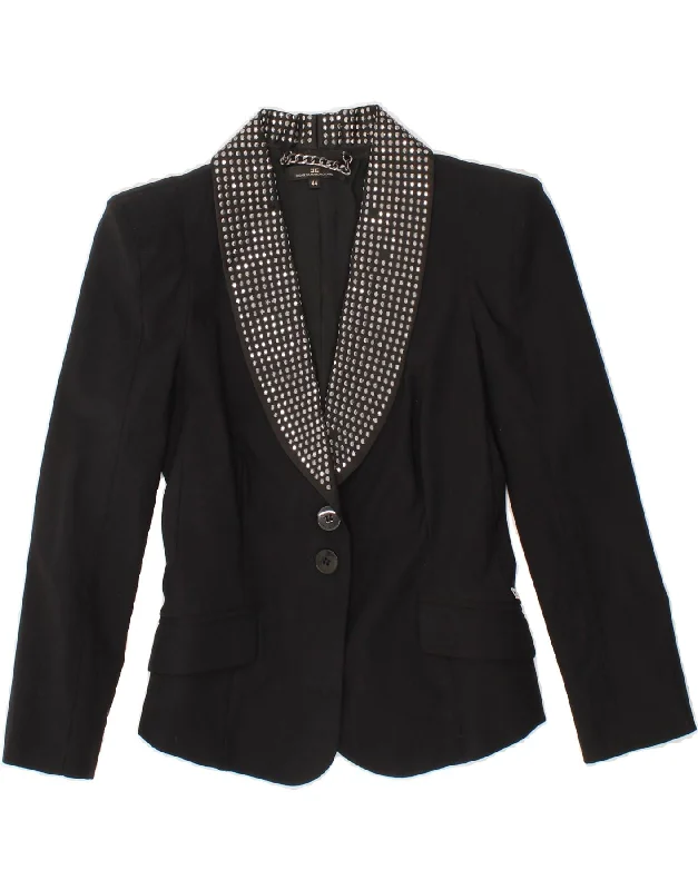 ELISABETTA FRANCHI Womens Crop 2 Button Blazer Jacket IT 44 Medium Black