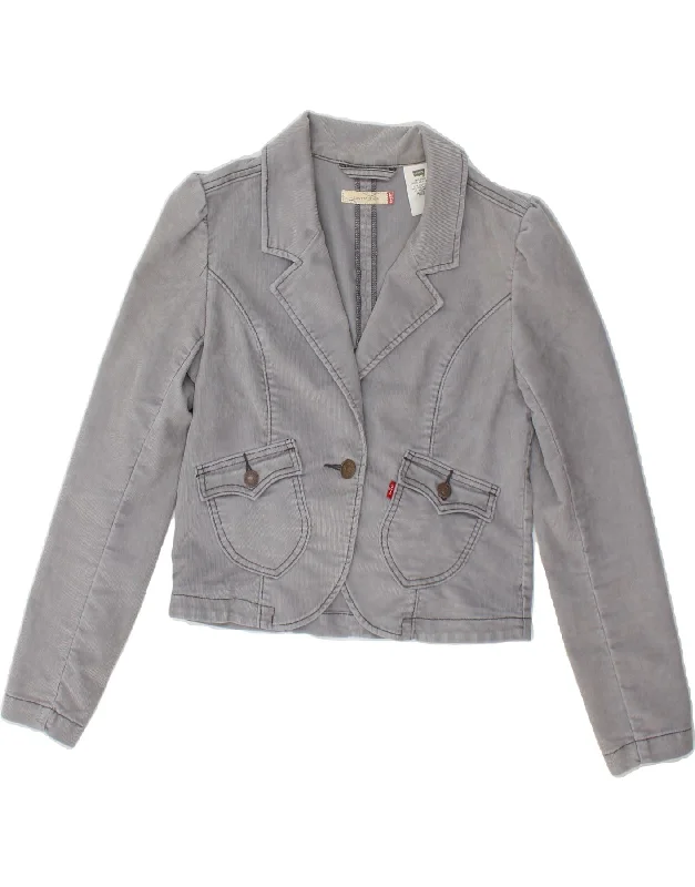 LEVI'S Womens Corduroy 1 Button Blazer Jacket UK 12 Medium Grey Cotton