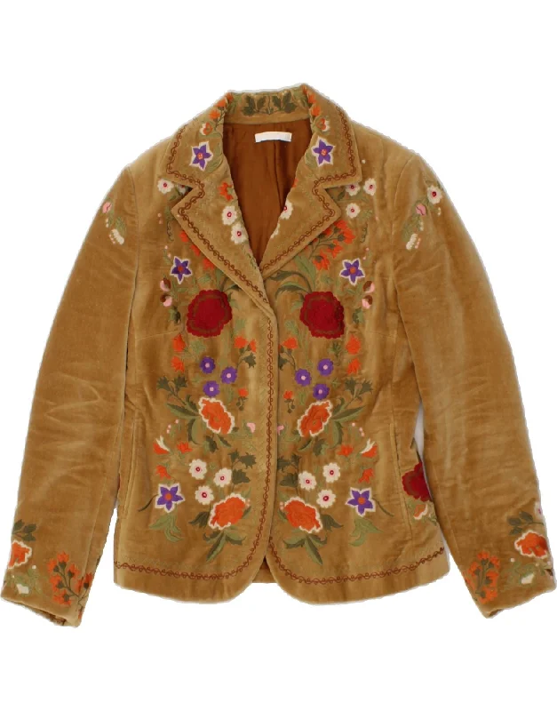 LIU JO Womens Blazer Jacket IT 44 Medium Brown Floral Cotton