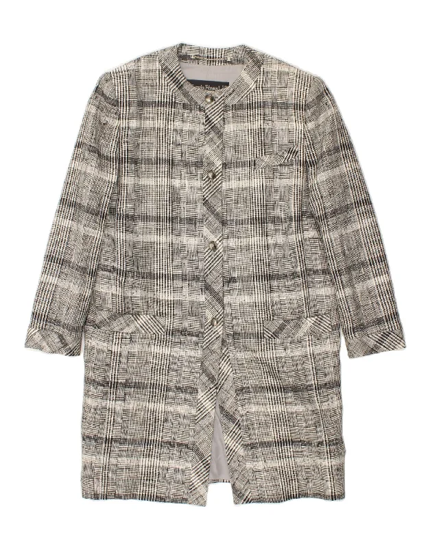 LOUIS FERAUD Womens 4 Button Longline Blazer Jacket UK 18 XL Grey Check