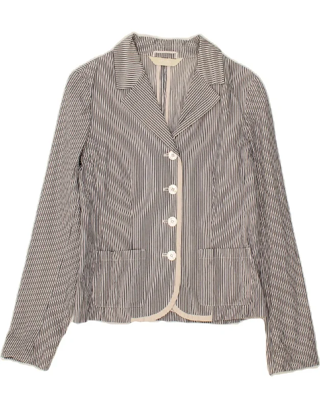 MAX MARA Womens 4 Button Blazer Jacket UK 12 Medium Grey Striped Cotton