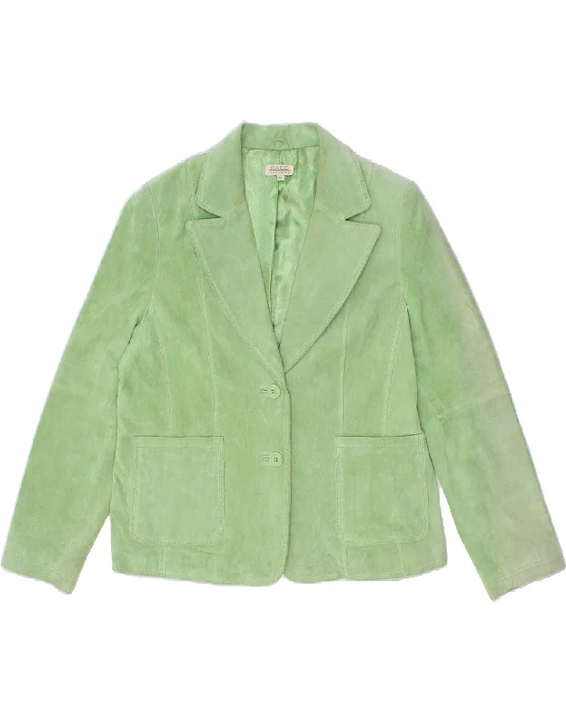 PACO Womens Suede 2 Button Blazer Jacket UK 18 XL Green Leather