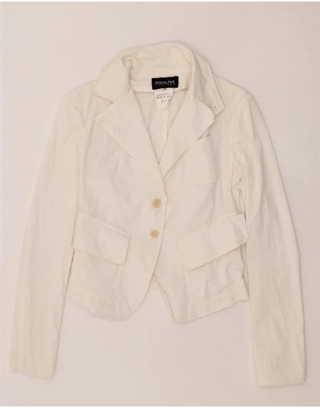 PATRIZIA PEPE Womens Crop 2 Button Blazer Jacket IT 40 Small White Cotton